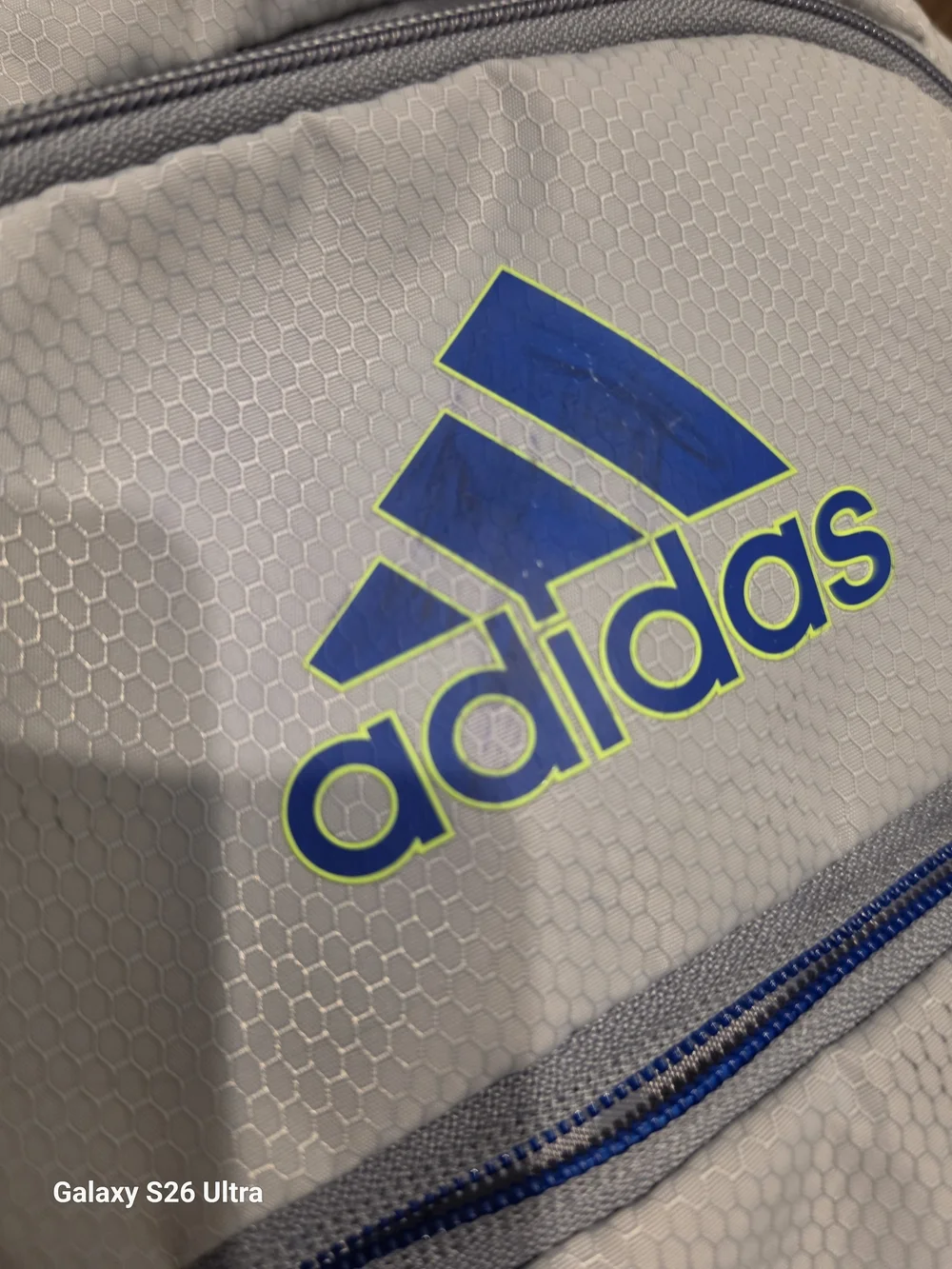 adidas Light Gray and Blue Backpack with Neon Accents